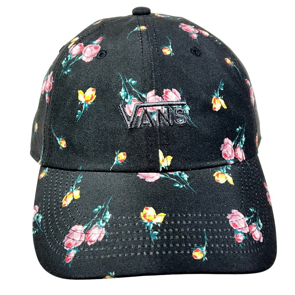 Vans Off The Wall Embroidered Logo Black Roses Floral Print Hat Cap Strapback